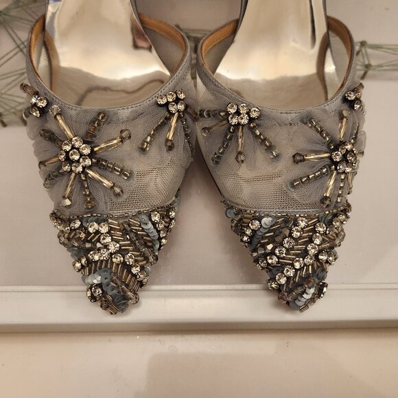 Badgley Mischka Embellished Whisper Blue Heels. NWT. Size 6 - Picture 6 of 9